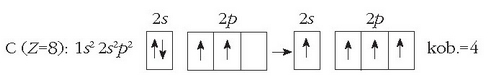 Karbonoak bi kobalentzia ezberdin eduki ditzake (2 ala 4), 2s orbitaleko elektroi bat non dagoen. 